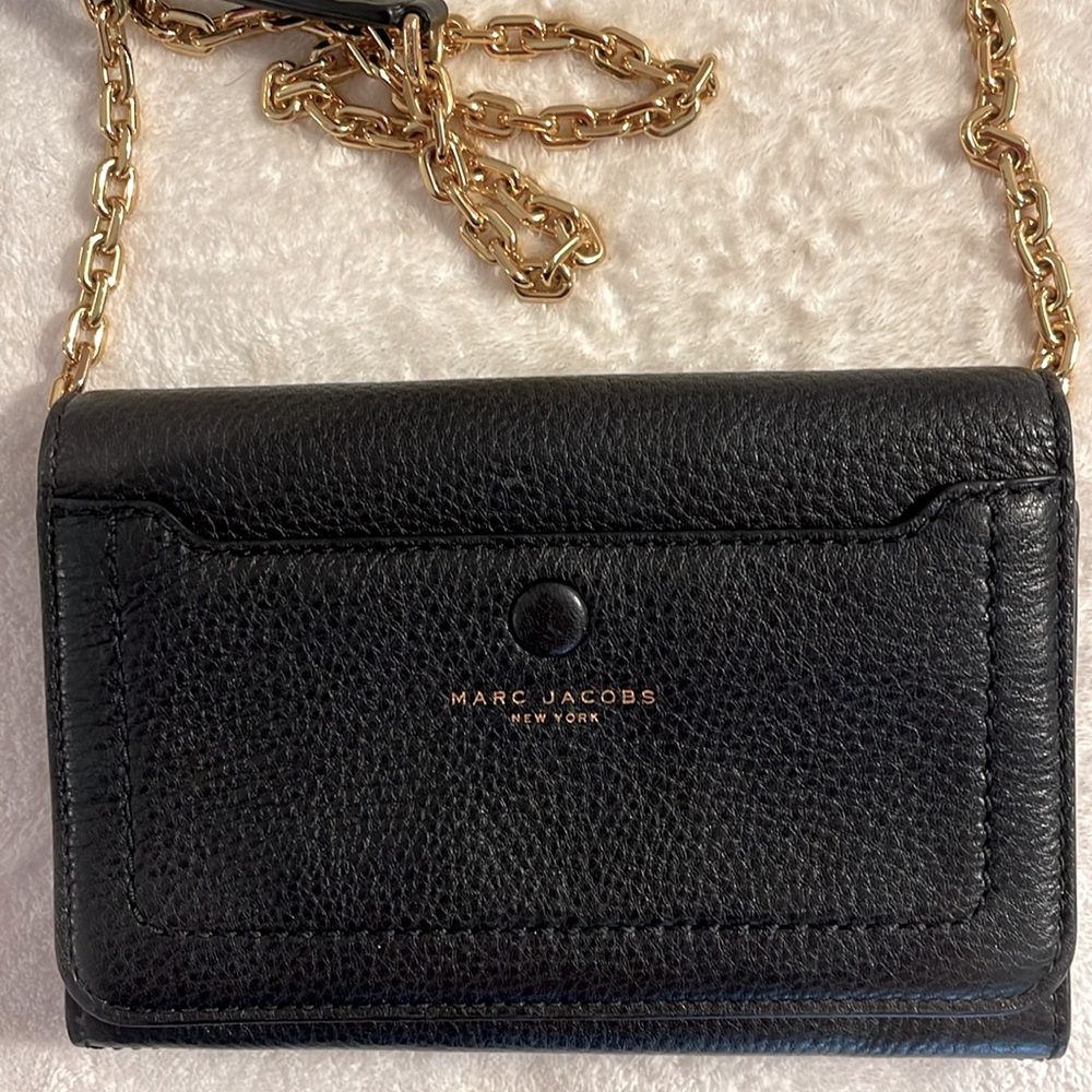Marc Jacobs Empire City Pebbled Leather Wallet Crossbody Gold Chain No Callouts - Picture 4 of 17